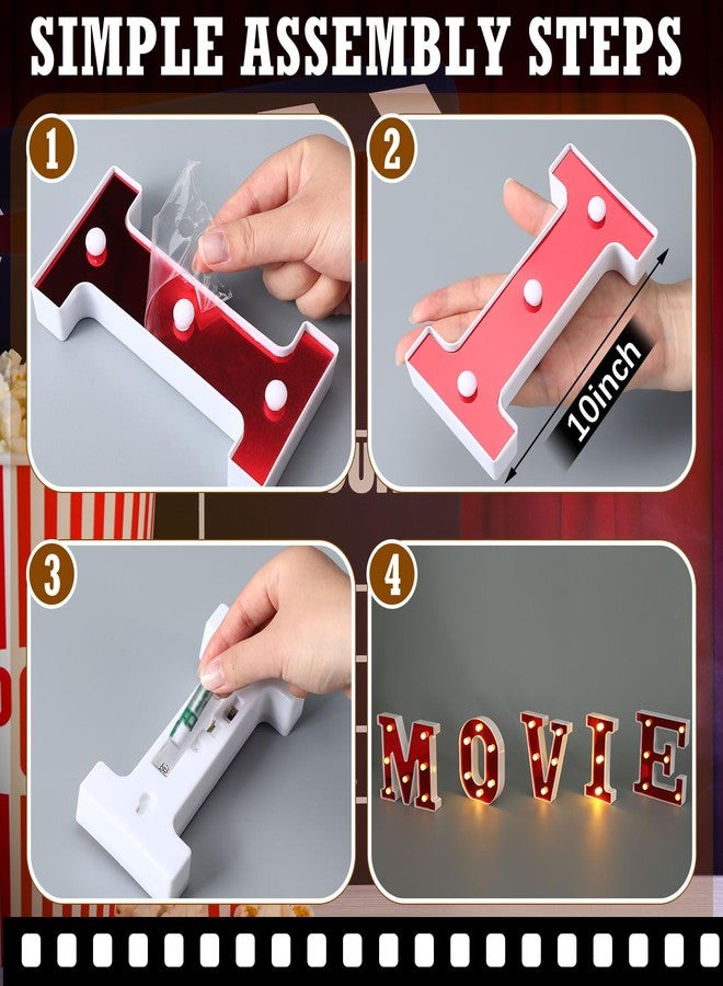 Aurelema 7 Pcs Large Movie Light up Letters Sign LED Movie Night Party Decorations Include Movie Letters Film Clap Board and Marquee Star Sign for Movie Night Party Table Centerpieces(10'' Height) - Image 4