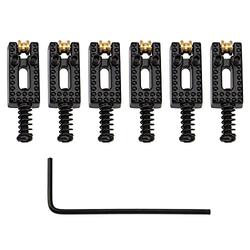 Yootones 6Pcs Yootones Metal Roller Bridge Tremolo Saddles with Wrench Compatible with Stratocaster Squier Fender Strat Tele Electric Guitar(Black) - Image 1