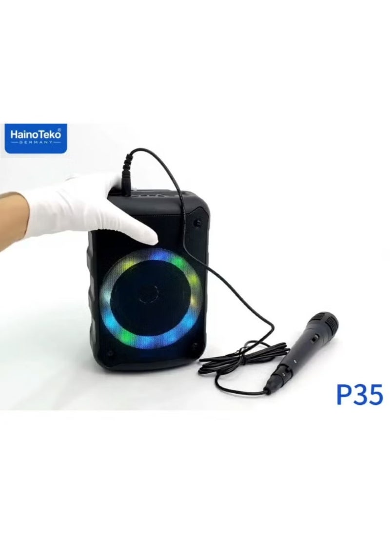 Haino Teko P35 Portable Wireless Bluetooth Speaker with RGB Lights, Built-in Microphone, Crystal Clear Sound, Compact Design – Powerful Performance, Long Battery Life – Ideal for Parties, Outdoor, and Home Use – Black  - Image 4