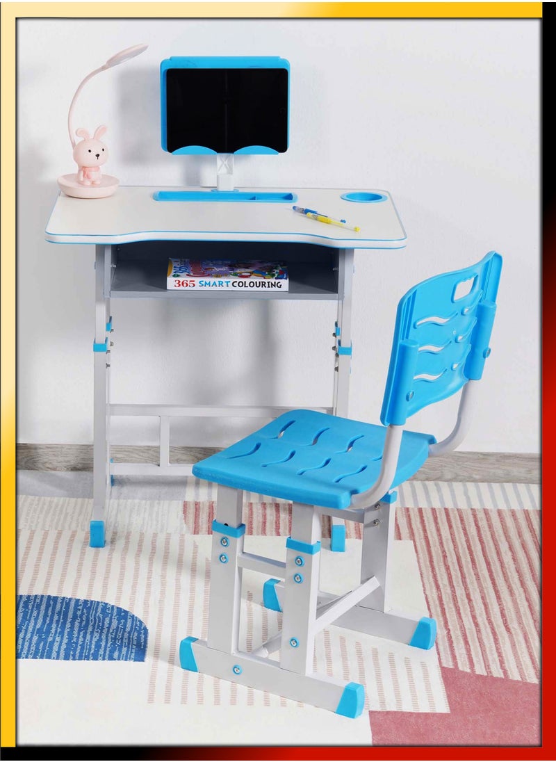 DBLEW - Adjustable Kids Study Desk And Chair Set Educational Table with Ergonomic Design Safe Construction Ample Storage Ideal for Home Learning Nursery Creativity Growing with Your Baby Child - Image 1