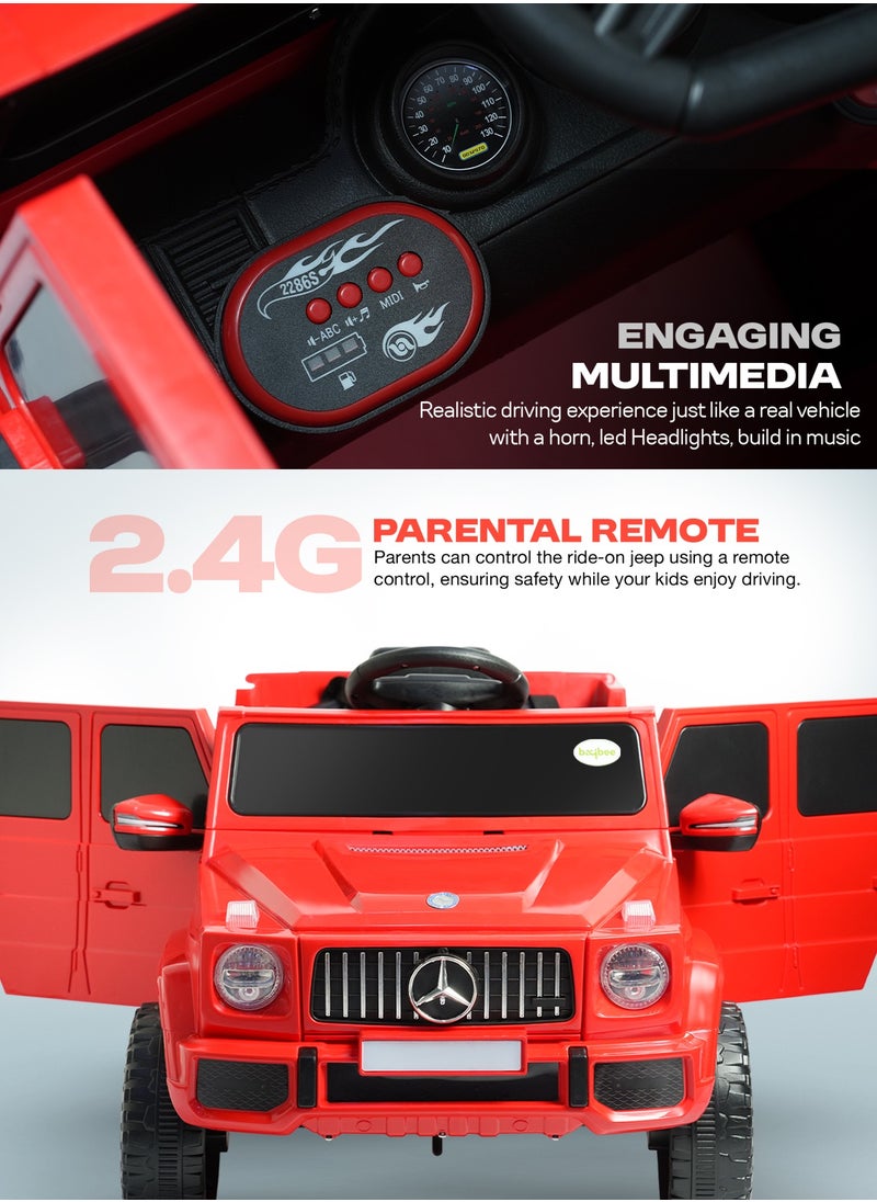 BAYBEE - Battery Operated Jeep for Kids Rechargeable Battery Car for Kids with Music, Led Light & Remote Control Ride On Kids Car Jeep Racing Baby Car Electric Car for Kids Children 2 to 6 Years Boy Girl Red - Image 1