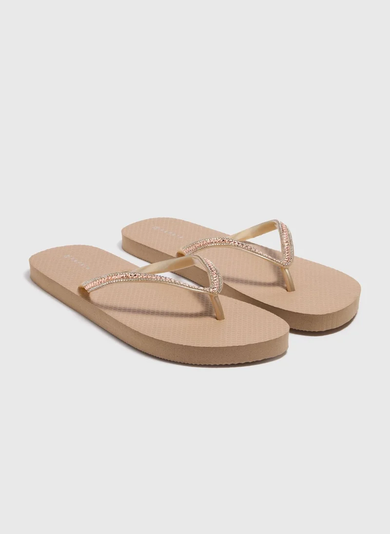 Matalan Gold Diamante Flip Flops
