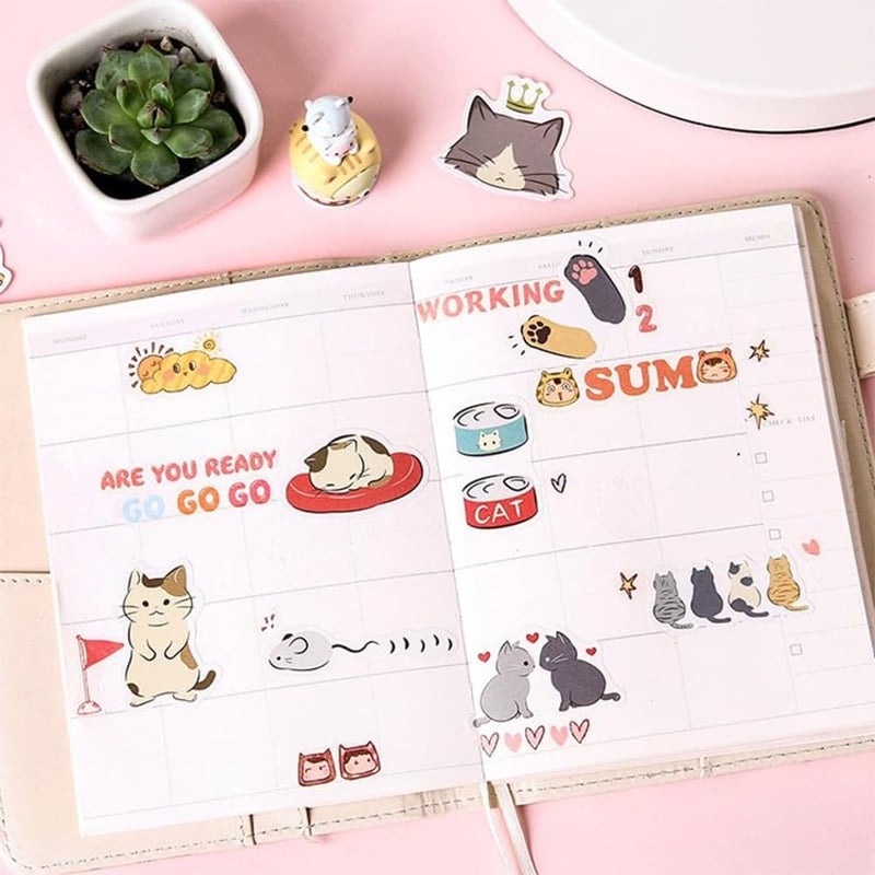 Obujopal 45pcs Cute Cat Scrapbook Stickers for Water Bottle, Bullet Journal, DIY Decoration, Planners, Suitcase, Diary, Notebooks, Album, Laptop, Phone Cases, and Art Crafts - Image 5