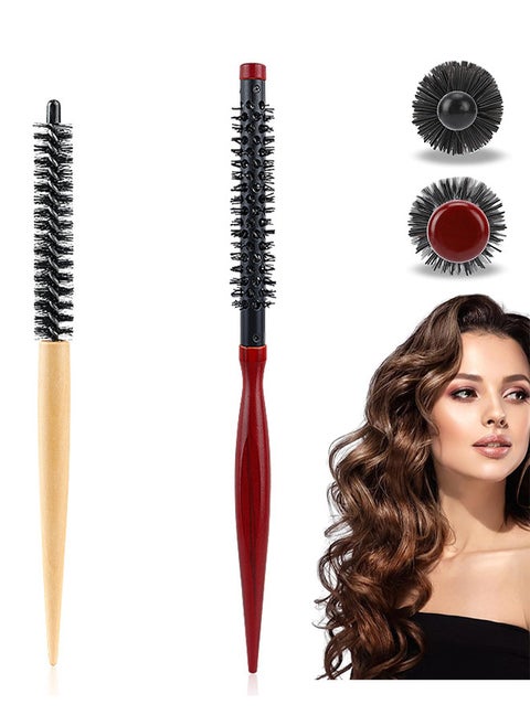 2PCS Small Round Hair Brush Mini Round Wood Brush Roller Hair Combs Nylon Bristles Hair Brushes Hairdressing Brushes For Blow Drying Curly Hair Styling Bangs Lifting Beard Care