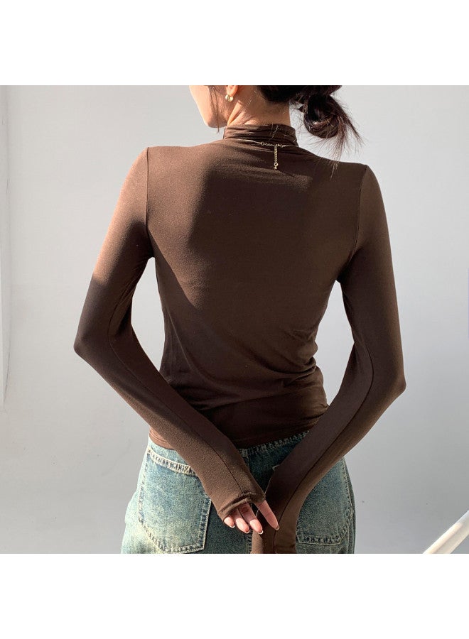 Modal Spring And Autumn Semi-High Neck Base Shirt Women, Simple Casual Inner Wear, High-End Long Sleeve Knitted Slim Top For Women - Image 5