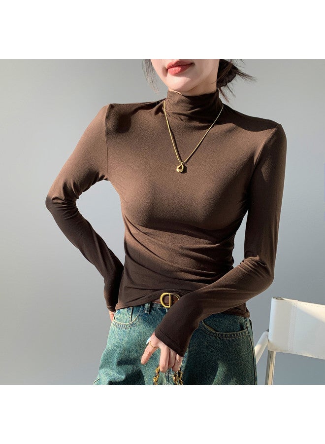 Modal Spring And Autumn Semi-High Neck Base Shirt Women, Simple Casual Inner Wear, High-End Long Sleeve Knitted Slim Top For Women - Image 4