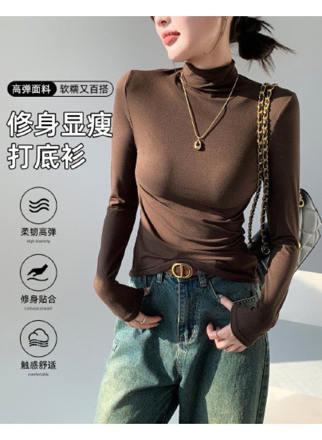 Modal Spring And Autumn Semi-High Neck Base Shirt Women, Simple Casual Inner Wear, High-End Long Sleeve Knitted Slim Top For Women - Image 1