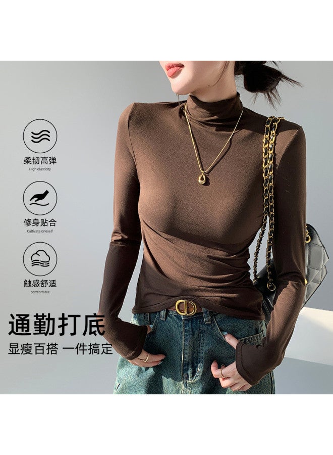 Modal Spring And Autumn Semi-High Neck Base Shirt Women, Simple Casual Inner Wear, High-End Long Sleeve Knitted Slim Top For Women - Image 2