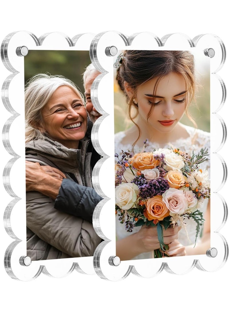 Slasa 2 Pack 3.1 x 4.7 Inch Acrylic Magnetic Photo Frames - Double-Sided Clear Wave Design Fridge Frames - Compatible with Fujifilm Mini Photos - Image 1