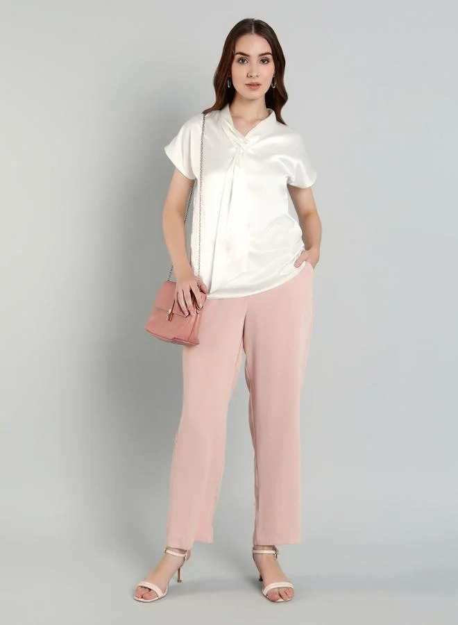 Mish Solid Satin Regular Fit Top with Tie Details