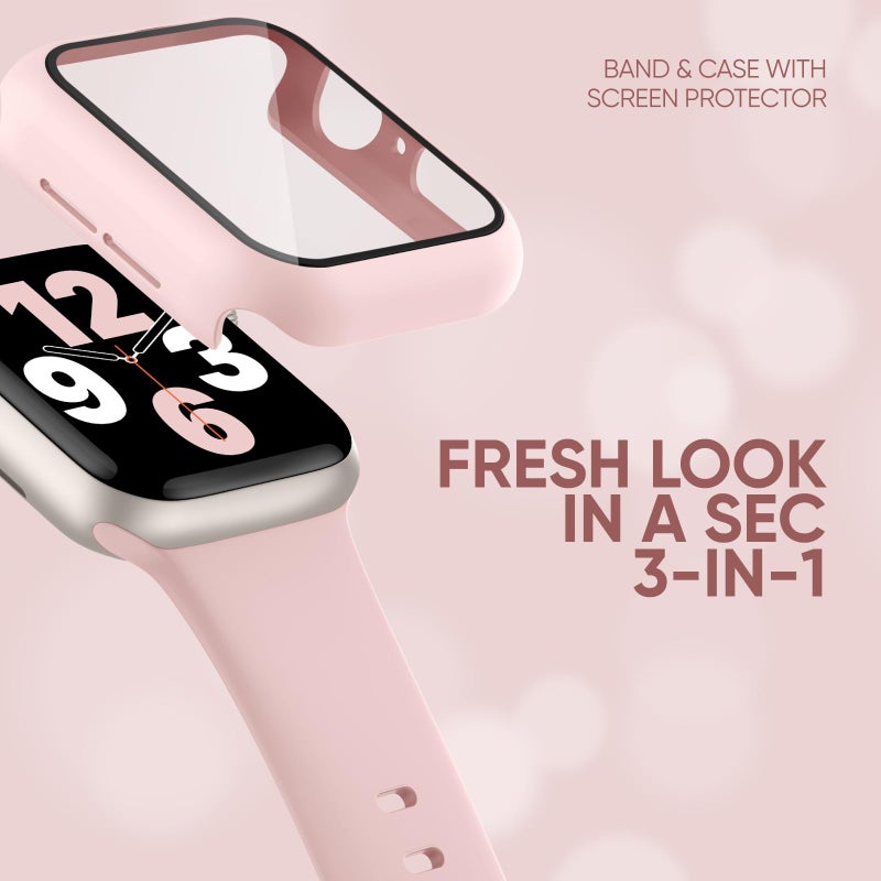 Knossen Compatible for Apple Watch Band 44mm 45mm and Case with Screen Protector, Soft Silicone Sport Strap Bands and Protective Cover with Tempered Glass for iWatch Series 9 8 7 SE 6 5 4 - Image 2