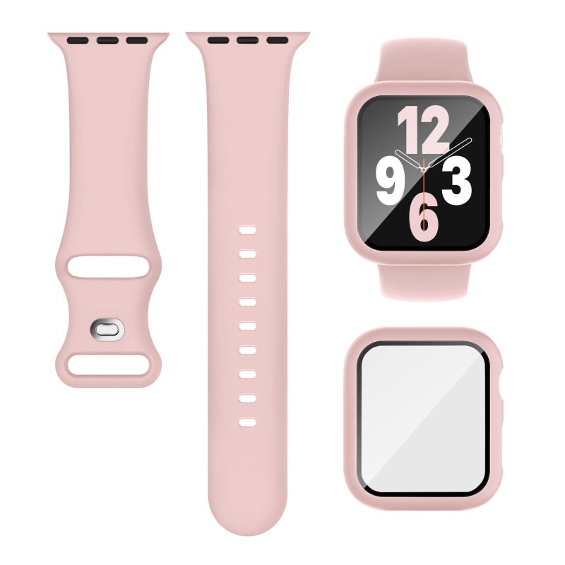 Knossen Compatible for Apple Watch Band 44mm 45mm and Case with Screen Protector, Soft Silicone Sport Strap Bands and Protective Cover with Tempered Glass for iWatch Series 9 8 7 SE 6 5 4 - Image 1