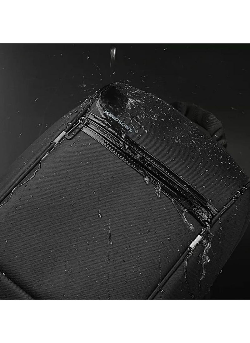 Imported waterproof men's shoulder bag with USB port and distinctive design suitable for multiple uses - black