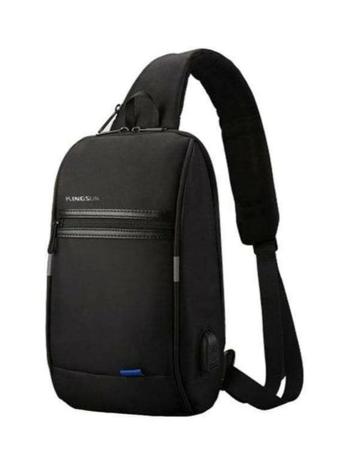 Imported waterproof men's shoulder bag with USB port and distinctive design suitable for multiple uses - black