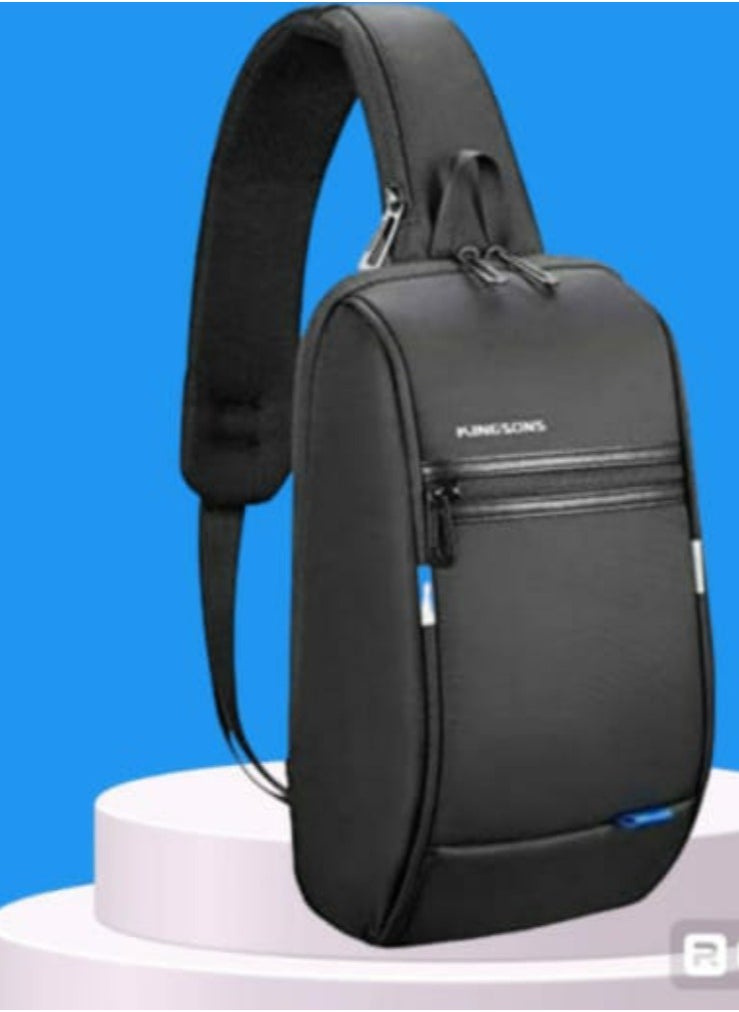 Imported waterproof men's shoulder bag with USB port and distinctive design suitable for multiple uses - black