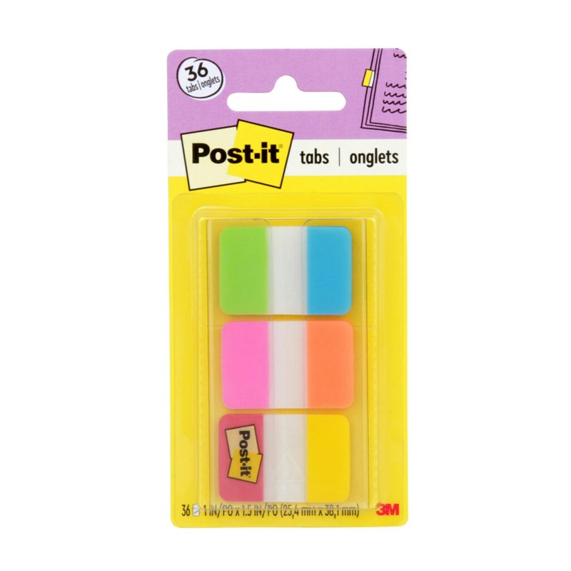 Post It Post-it Tabs, 1 in Solid, Aqua, Yellow, Pink, Red, Green, Orange, 6/Color, 36/Dispenser (686-ALOPRYT) - Image 1