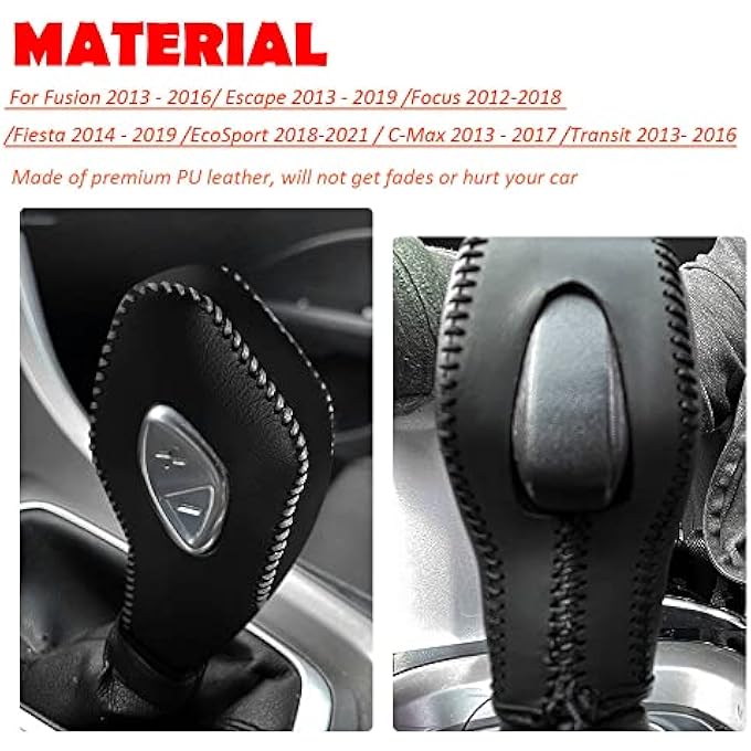 rayihni DEYTOP Gear Shift Knob Cover for FusionEscapeFocusFiesta Auto Leather Shifter Knob Trim for EcoSportTransitCMax Accessories Black with Light Gray Stitches - Image 4