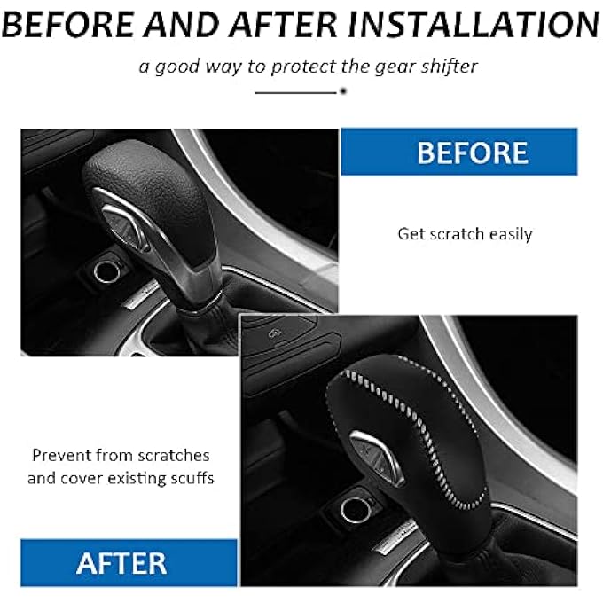 rayihni DEYTOP Gear Shift Knob Cover for FusionEscapeFocusFiesta Auto Leather Shifter Knob Trim for EcoSportTransitCMax Accessories Black with Light Gray Stitches - Image 3