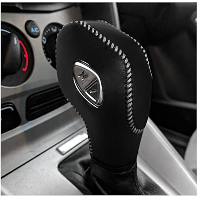 rayihni DEYTOP Gear Shift Knob Cover for FusionEscapeFocusFiesta Auto Leather Shifter Knob Trim for EcoSportTransitCMax Accessories Black with Light Gray Stitches - Image 1