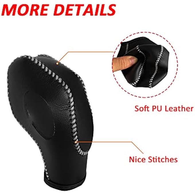 rayihni DEYTOP Gear Shift Knob Cover for FusionEscapeFocusFiesta Auto Leather Shifter Knob Trim for EcoSportTransitCMax Accessories Black with Light Gray Stitches - Image 5
