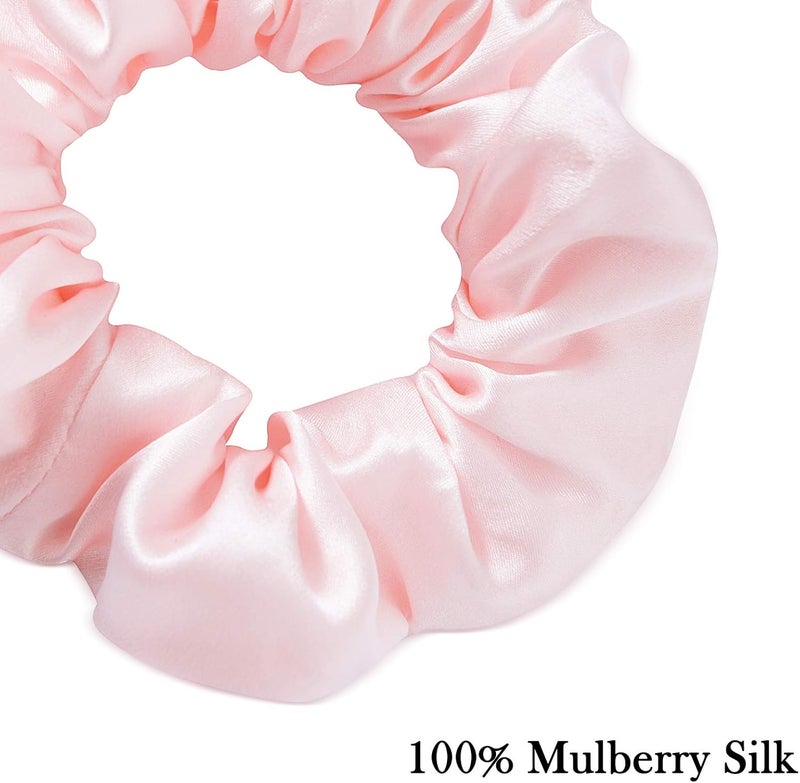 Silk Scrunchies Set,19 Momme 100% Natural Mulberry Silk Elestics Hair Ties, Hair Accessories Designed to Be Soft and Less Pulling Best For Women And Girls'Hair (3 Pack, Brown, Black, Pink) - Image 3