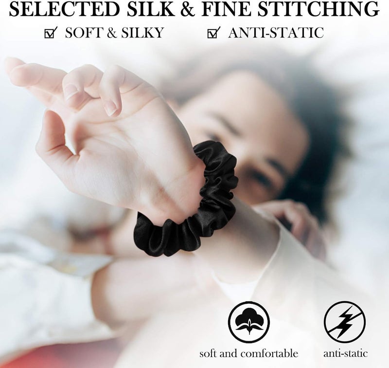 Silk Scrunchies Set,19 Momme 100% Natural Mulberry Silk Elestics Hair Ties, Hair Accessories Designed to Be Soft and Less Pulling Best For Women And Girls'Hair (3 Pack, Brown, Black, Pink) - Image 4