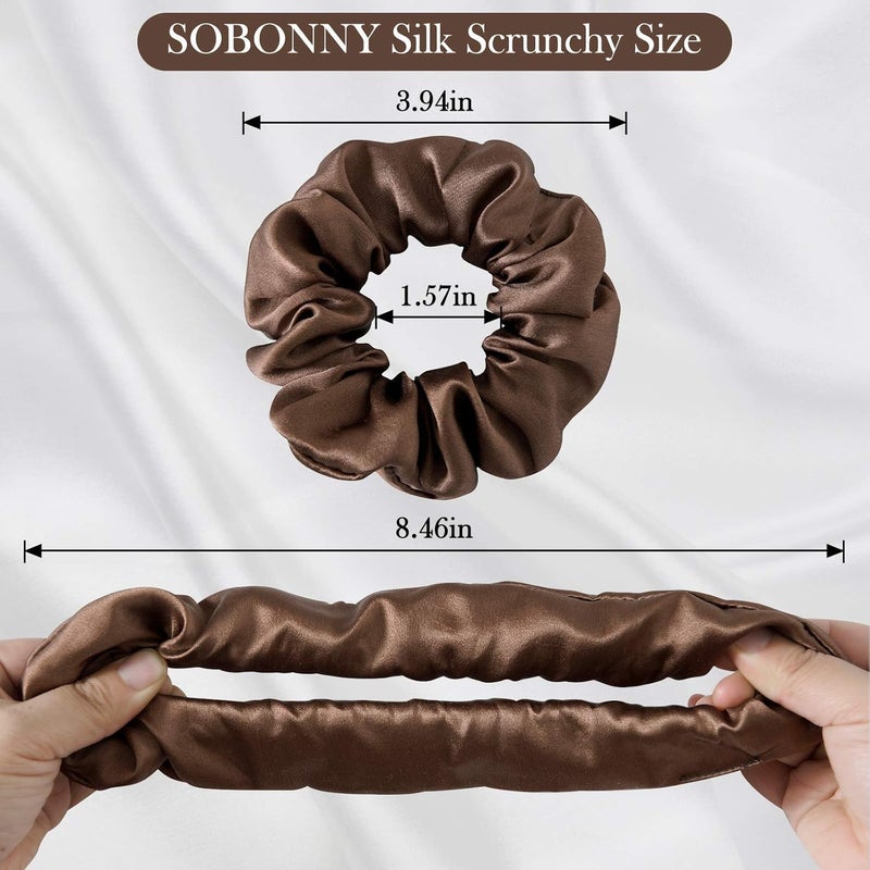 Silk Scrunchies Set,19 Momme 100% Natural Mulberry Silk Elestics Hair Ties, Hair Accessories Designed to Be Soft and Less Pulling Best For Women And Girls'Hair (3 Pack, Brown, Black, Pink) - Image 5