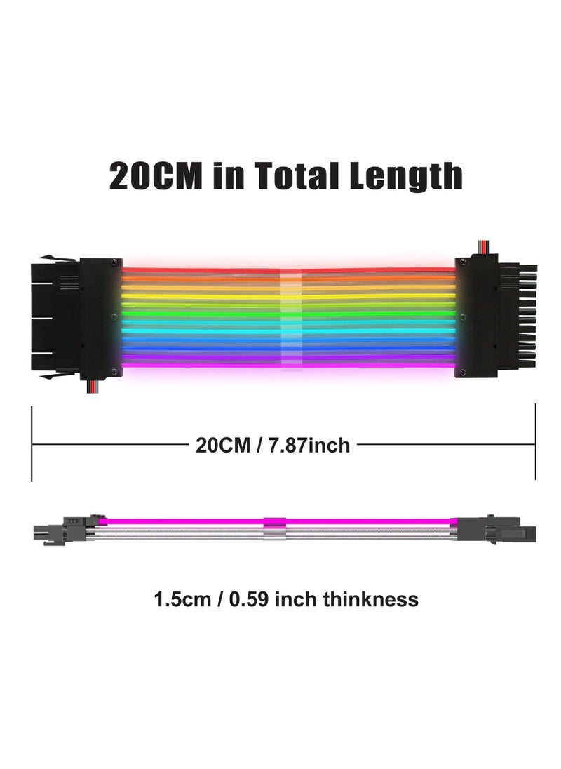 KASTWAVE - Power Supply Sleeved Cable, Customization 24 Pin ATX RGB Cable Extension Kit 16AWG, 5V 3Pin Synchronized PSU Cable for RGB Software from All Major Motherboard Cable Management - Image 1