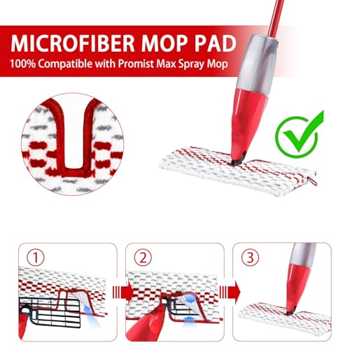 JIUMEE 3 Packs Microfiber Spray Mop Pads Compatible with Promist MAX Reusable Spray Mop Refills for Oceda ProMist Dust Mop,Dual-Action Washable Flip Mop Pads Replacement for Dry Wet Floor Cleaning. - Image 2