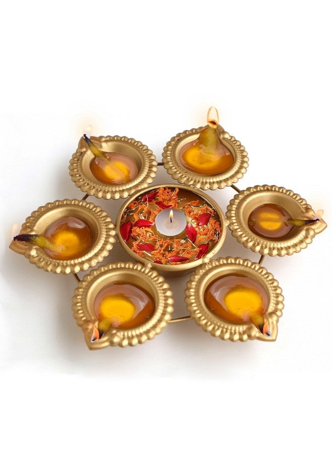 Pure Source India Handcrafted Diya Shape Flower Decorative Urli Bowl | for Floating Flowers and Tea Light Candles | Home and Office Decor | Diwali Decoration Items-7 Inch - Image 1