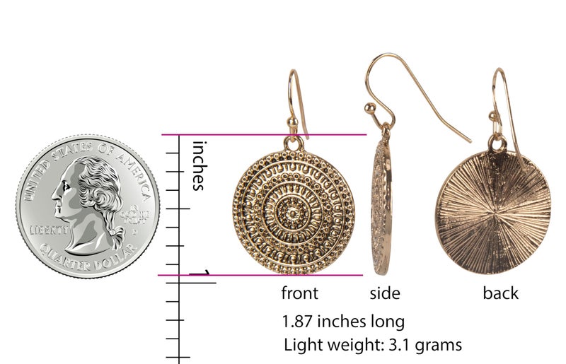 SPUNKYsoul Boho Medallion Drop Earrings for Women â€“ Lightweight Hammered Disc Dangle Earrings with Tribal Inspired Design â€“ Fashion Jewelry Gift for Free Spirits (Gold with Hook) - Image 3