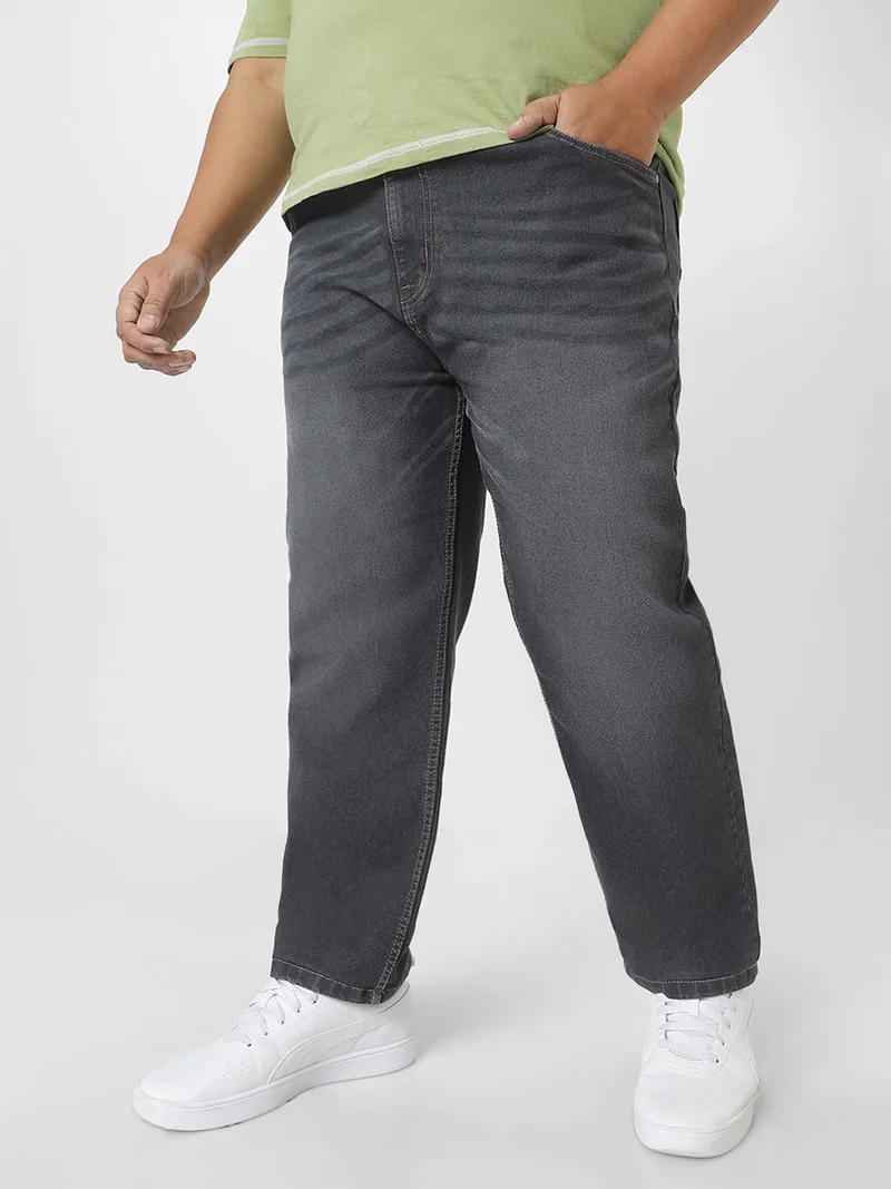 Urbano Plus Men's Dark Grey Regular Fit Washed Jeans Stretchable