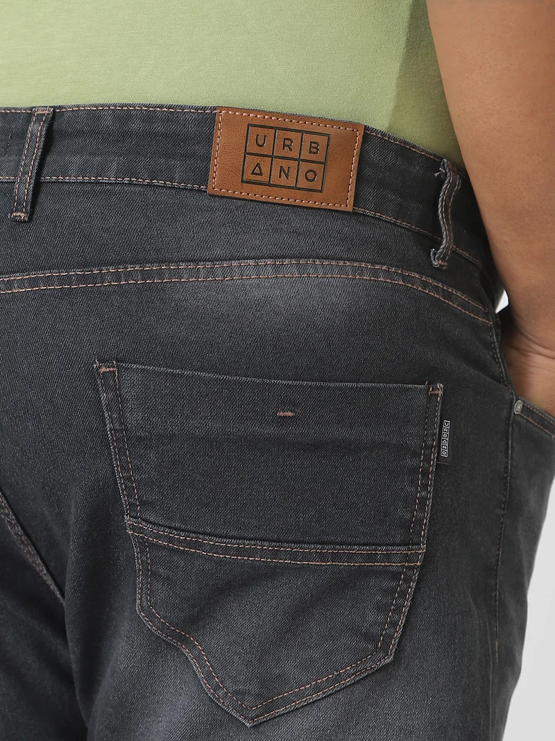 Urbano Fashion  Urbano Plus Men's Dark Grey Regular Fit Washed Jeans Stretchable  | Best Price UAE