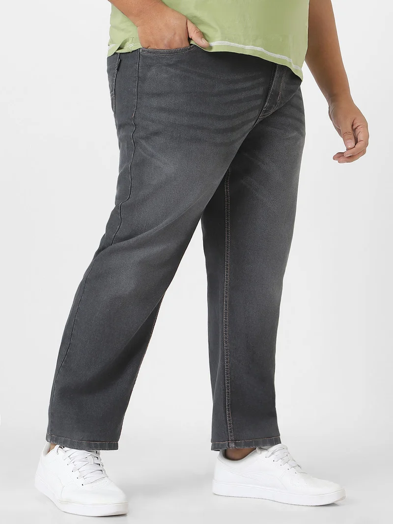 Urbano Fashion  Urbano Plus Men's Dark Grey Regular Fit Washed Jeans Stretchable  | Best Price UAE