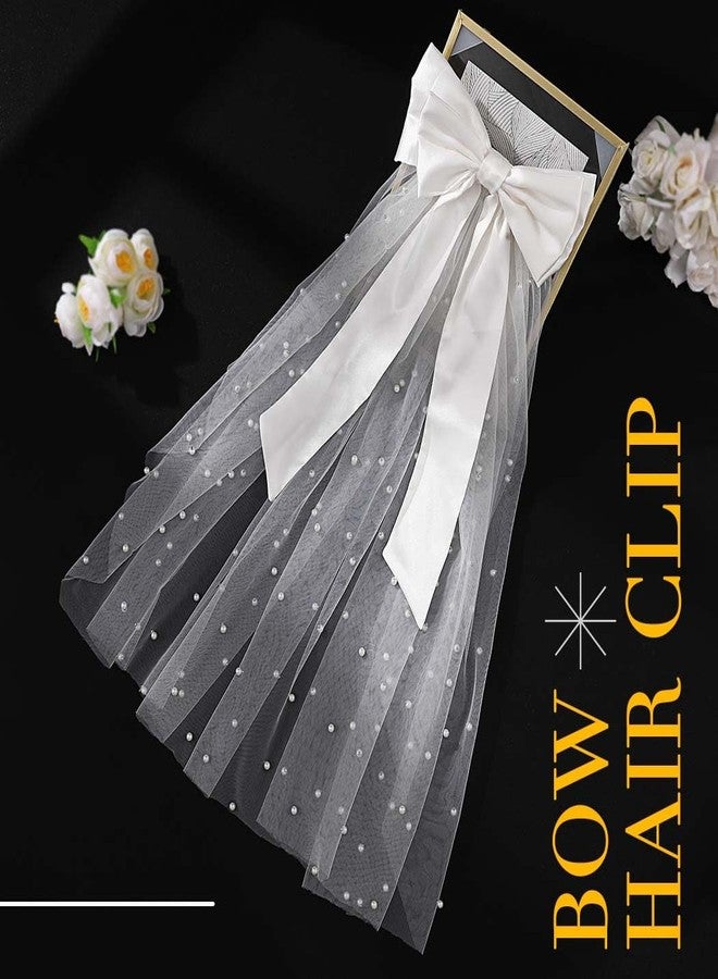 JONKY Bride Wedding Bow Veil Bachelorette Party Hair Clip for Women - Image 2