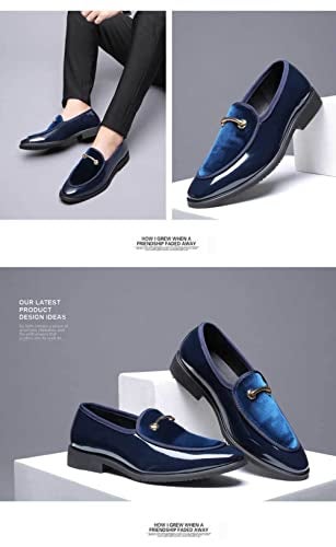 Fenlogft Men's Velvet Patent Leather Slip-on Dress Shoes Business and Parties Formal Events Smoking Slippers Loafers (Velvet Blue,9.5) - Image 5