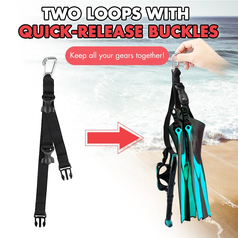 Owekfifv Scuba Fin & Mask Holder, Diving BC Fins Keeper and Mask Clip with Two Quick-release Loop Lanyard Webbing Strap for Diver, Fisher (Black) - Image 4