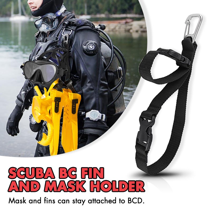 Owekfifv Scuba Fin & Mask Holder, Diving BC Fins Keeper and Mask Clip with Two Quick-release Loop Lanyard Webbing Strap for Diver, Fisher (Black) - Image 2