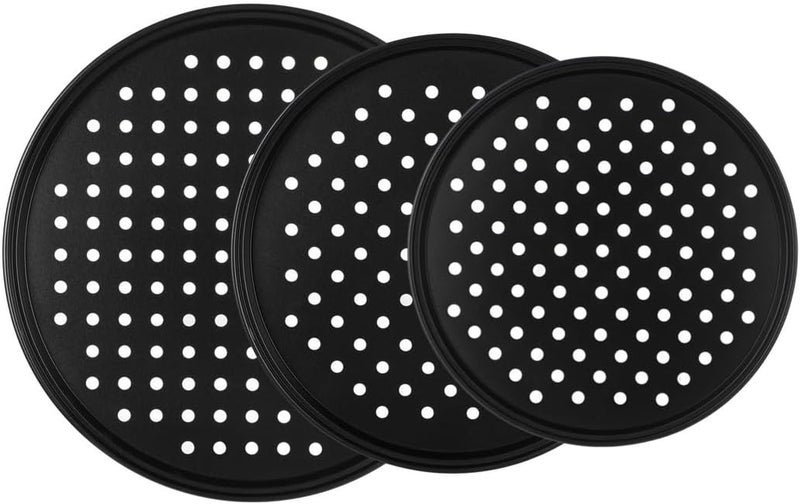 3-Piece Round Perforated Pizza Pan Set, Nonstick Carbon Steel Trays for Baking in Oven, 9.6 in 11 in 12.6 in Sizes for Kitchen Or Restaurant - Image 3
