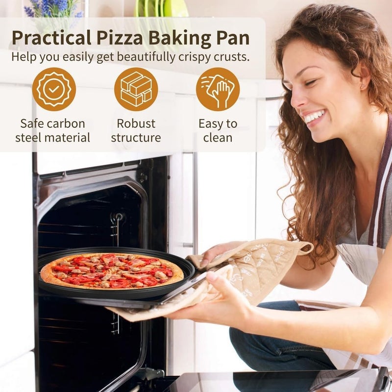 3-Piece Round Perforated Pizza Pan Set, Nonstick Carbon Steel Trays for Baking in Oven, 9.6 in 11 in 12.6 in Sizes for Kitchen Or Restaurant - Image 2