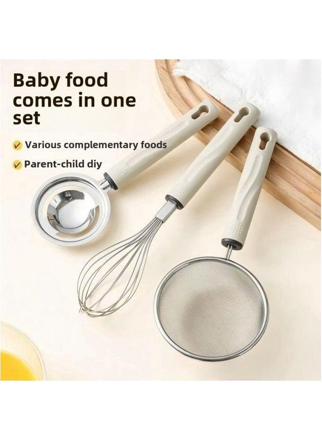 New Baby Food Supplement Tool Special Egg Beater Mesh Leakage Three-piece Filter Screen White Separator-Color:Warm Gray Stainless Steel + Separator [three-piece Set] - Image 2