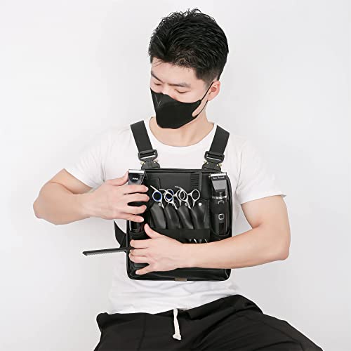 Muserise Leather Fashionable & Functional Chest Rig Bag for Barbers, Stylish Haircut Tools Storage Chest Bag for Barber (New - Black) - Image 3
