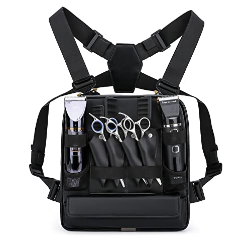 Muserise Leather Fashionable & Functional Chest Rig Bag for Barbers, Stylish Haircut Tools Storage Chest Bag for Barber (New - Black) - Image 1