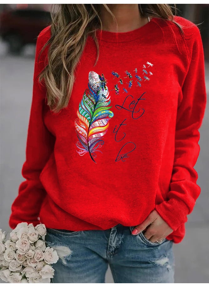 Generic - Womens Animal Print Round Neck Sweatshirt Red without cap - Image 1