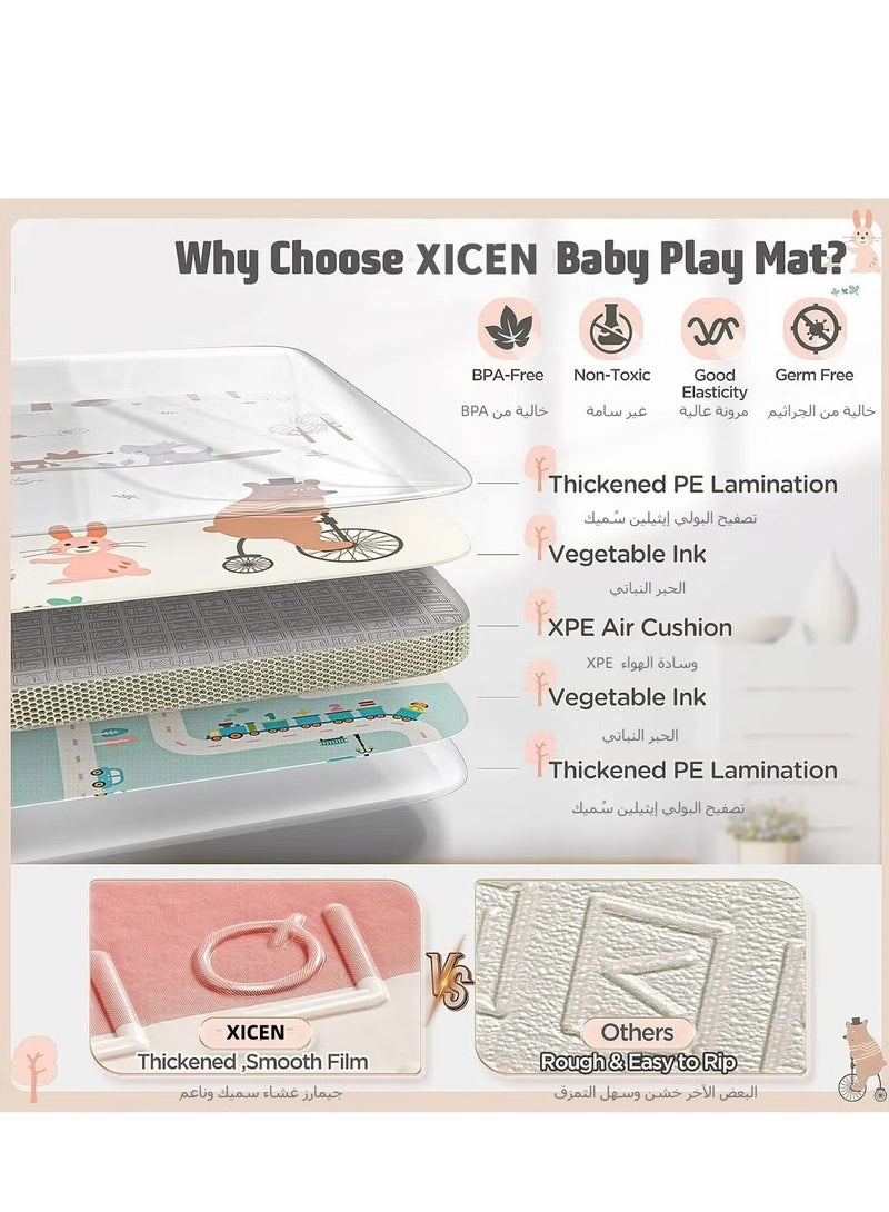 XICEN Reversible XPE Baby Play Mat, Waterproof Foldable Playmat Infants Non Slip Gym Mat, Toddlers Portable Extra Large Thick Foam Crawling Mat with Storage Bag, BPA Free, Size 180*200*1.5cm  - Image 2