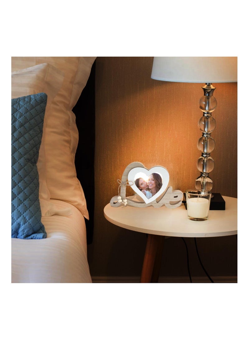 Heart-Shaped Couple Picture Frame, Personalised Wooden Photo Frames Romantic Frames, Wedding Decorations Gifts for Bride and Groom Tabletop Picture Display Newlywed Anniversary - Image 2