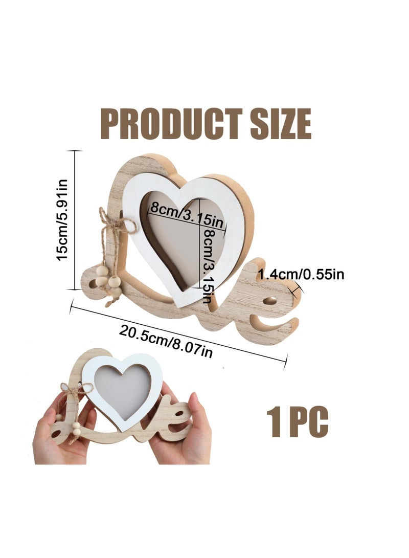 Heart-Shaped Couple Picture Frame, Personalised Wooden Photo Frames Romantic Frames, Wedding Decorations Gifts for Bride and Groom Tabletop Picture Display Newlywed Anniversary - Image 4