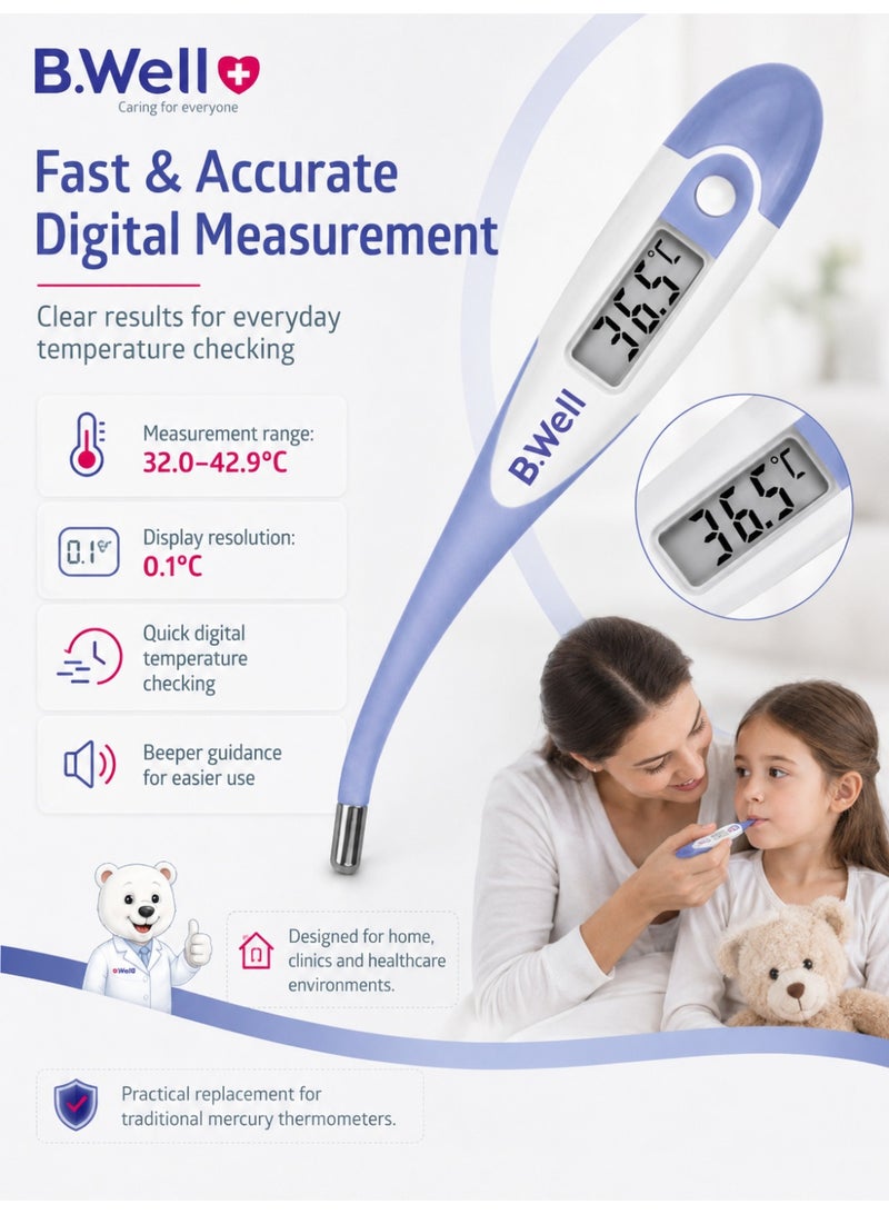 B.Well PRO-04 Standard Digital Thermometer with Flexible Tip, Waterproof Design & Case - Image 5