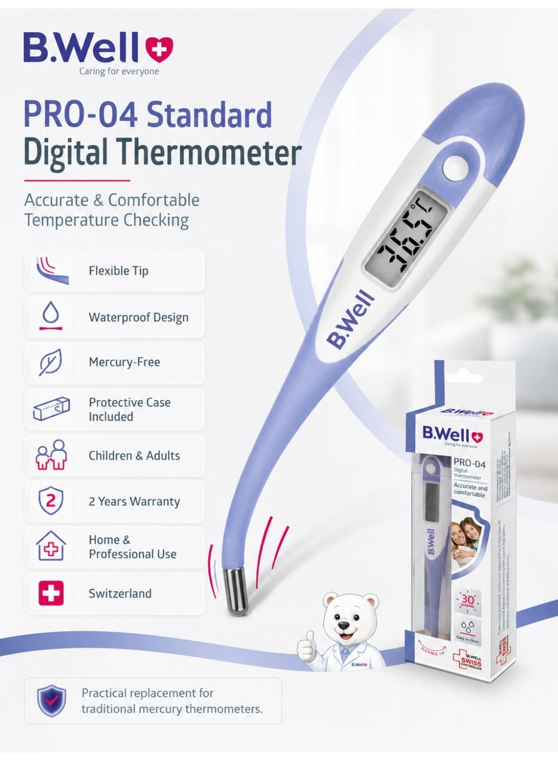B.Well PRO-04 Standard Digital Thermometer with Flexible Tip, Waterproof Design & Case - Image 3