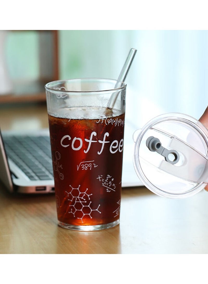 Jingke Glass Large Capacity Lid Straw Coffee Cup Juice Cup Beverage Cup Tea Cup 550ML - Image 3